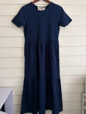 Ace & Jig Marie Dress Cosmos Navy Tufted Dot Maxi Tiered Pockets XS Slow Fashion
